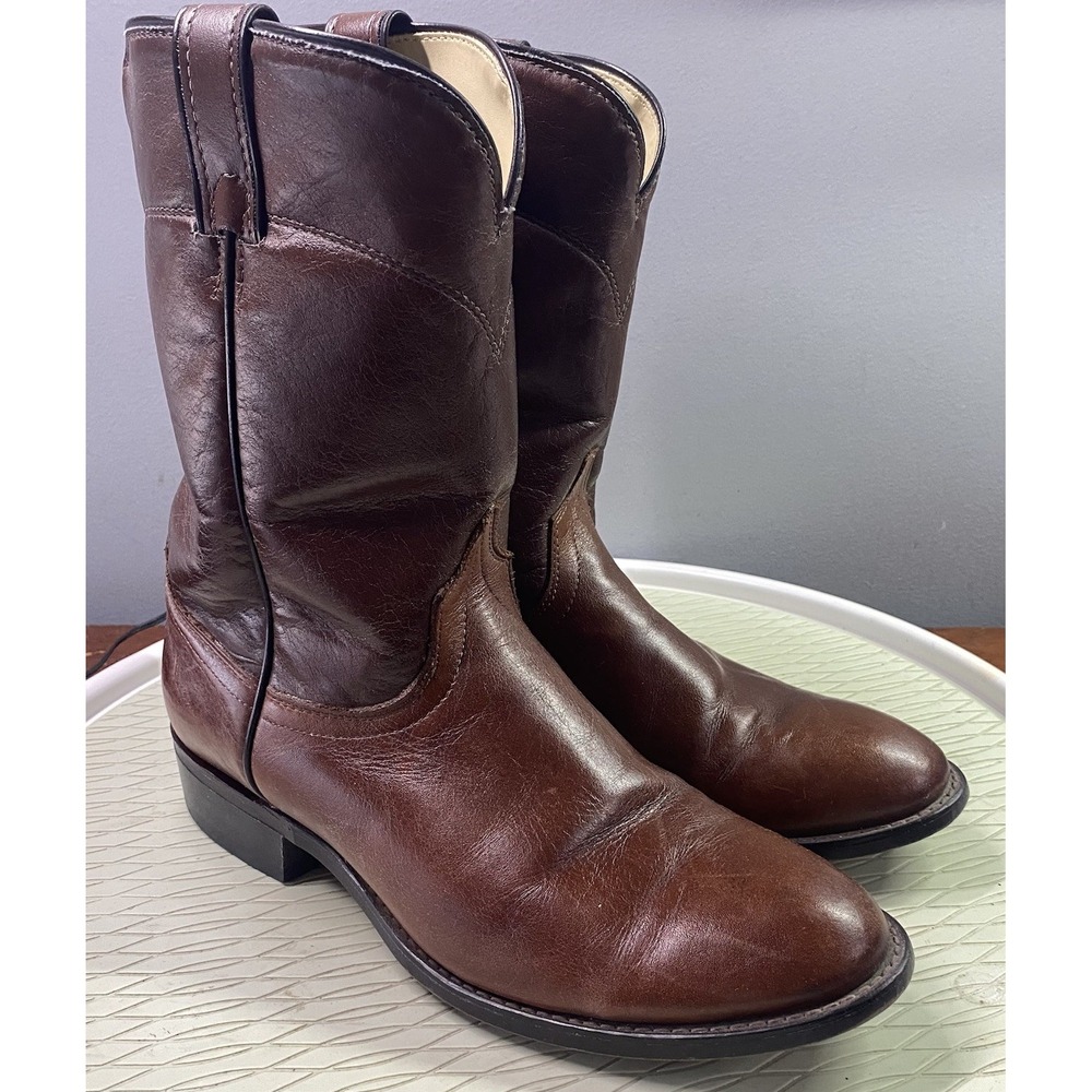 Laredo Mens Leather Cowboy Western Riding Brown Boots Pull On Made‎ USA Sz. 9D